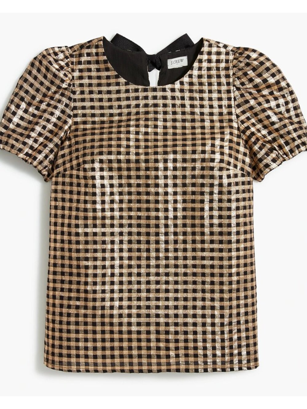 J CREW Gold Black Plaid Metallic Bow Top Size Small NEW NWT